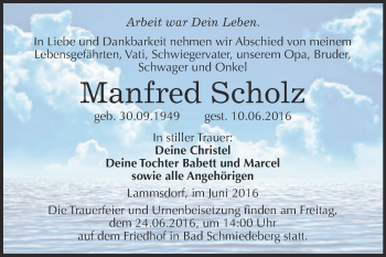 Traueranzeige von Manfred Scholz von WVG - Wochenspiegel Wittenberg