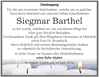 Traueranzeige von Siegmar Barthel von Super Sonntag SGH Mansf. Land