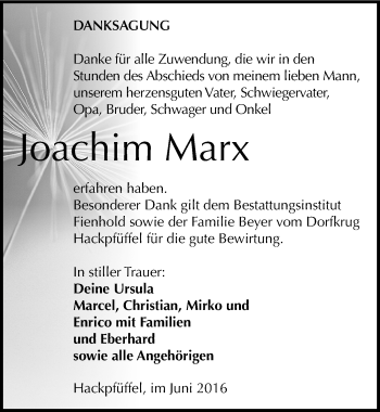 Traueranzeige von Joachim Marx von Mitteldeutsche Zeitung Sangerhausen