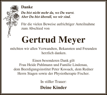 Traueranzeige von Gertrud Meyer von WVG - Wochenspiegel Dessau / Köthen