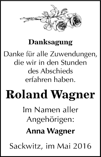 Traueranzeige von Roland Wagner von Mitteldeutsche Zeitung Wittenberg