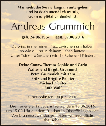 Traueranzeige von Andreas Grummich von Mitteldeutsche Zeitung Sangerhausen