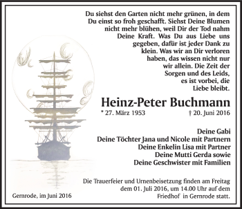 Traueranzeige von Heinz-Peter Buchmann von Mitteldeutsche Zeitung Quedlinburg