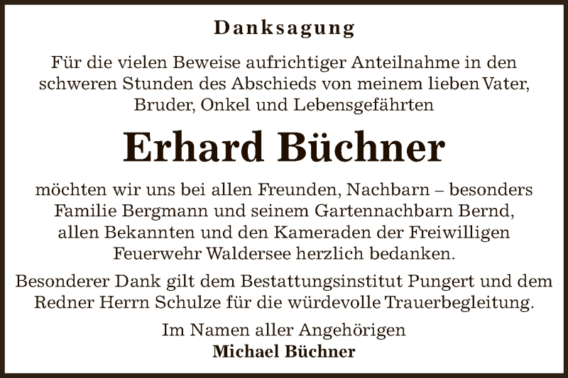  Traueranzeige für Erhard Büchner vom 11.06.2016 aus WVG - Wochenspiegel Dessau / Köthen
