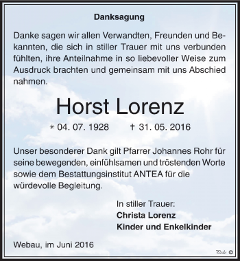 Traueranzeige von Horst Lorenz von Mitteldeutsche Zeitung Weißenfels