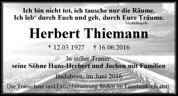 Traueranzeige von Herbert Thiemann von Mitteldeutsche Zeitung Aschersleben