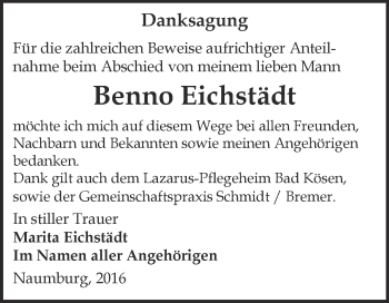 Traueranzeige von Benno Eichstädt von WVG - Wochenspiegel NMB / WSF / ZTZ