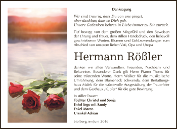 Traueranzeige von Hermann Rößler von Super Sonntag SGH Mansf. Land