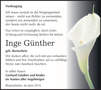 Traueranzeige von Inge Günther von WVG - Wochenspiegel Merseburg