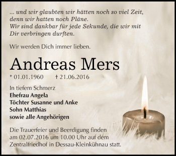 Traueranzeige von Andreas Mers von WVG - Wochenspiegel Dessau / Köthen