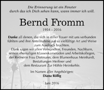 Traueranzeige von Bernd Fromm von Mitteldeutsche Zeitung Sangerhausen