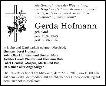 Traueranzeige von Gerda Hofmann von Mitteldeutsche Zeitung Halle/Saalkreis