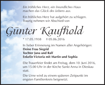 Traueranzeige von Günter Kaufhold von Mitteldeutsche Zeitung Halle/Saalkreis