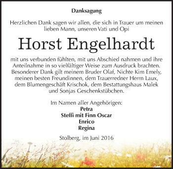 Traueranzeige von Horst Engelhardt von Mitteldeutsche Zeitung Sangerhausen