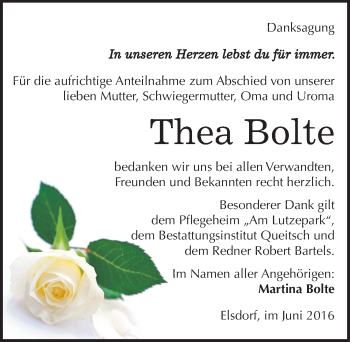 Traueranzeige von Thea Bolte von Mitteldeutsche Zeitung Köthen