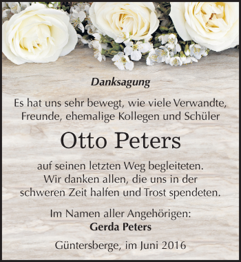 Traueranzeige von Otto Peters von Mitteldeutsche Zeitung Quedlinburg