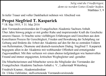 Traueranzeige von Siegfried T. Kasparick von Mitteldeutsche Zeitung