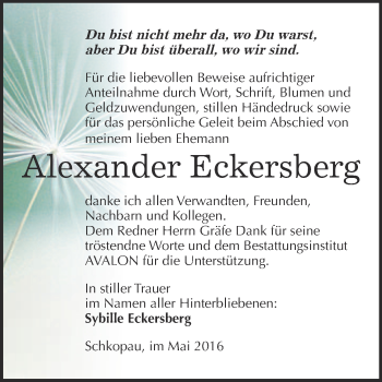 Traueranzeige von Alexander Eckersberg von WVG - Wochenspiegel Merseburg