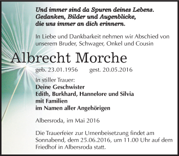 Traueranzeige von Albrecht Morche von Mitteldeutsche Zeitung Merseburg/Querfurt