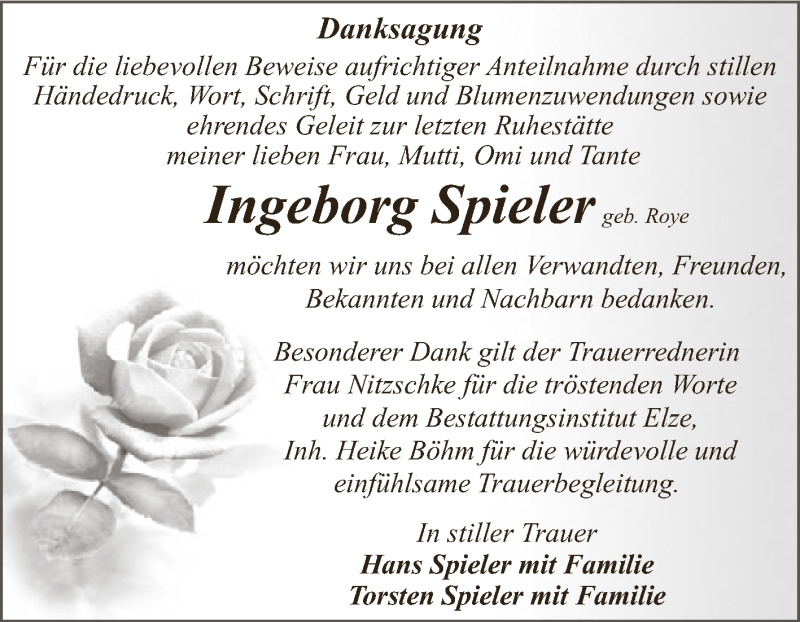  Traueranzeige für Ingeborg Spieler vom 04.06.2016 aus WVG - Wochenspiegel Dessau / Köthen