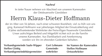 Traueranzeige von Klaus-Dieter Hoffmann von WVG - Wochenspiegel Bernburg
