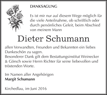 Traueranzeige von Dieter Schumann von Super Sonntag Bernburg