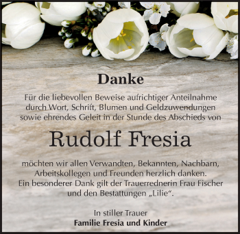 Traueranzeige von Rudolf Fresia von Mitteldeutsche Zeitung Dessau-Roßlau