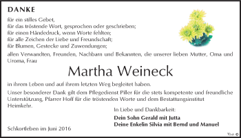 Traueranzeige von Martha Weineck von Mitteldeutsche Zeitung Weißenfels