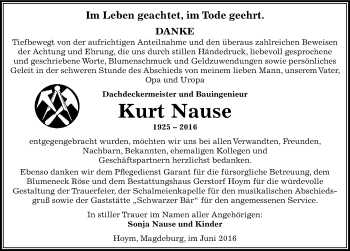 Traueranzeige von Kurt Nause von Mitteldeutsche Zeitung Aschersleben