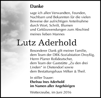 Traueranzeige von Lutz Aderhold von Mitteldeutsche Zeitung Zeitz
