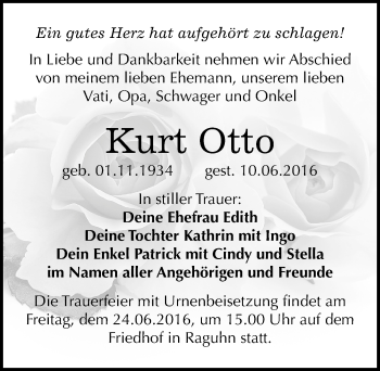 Traueranzeige von Kurt Otto von Mitteldeutsche Zeitung Bitterfeld