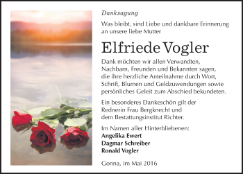 Traueranzeige von Elfriede Vogler von Mitteldeutsche Zeitung Sangerhausen