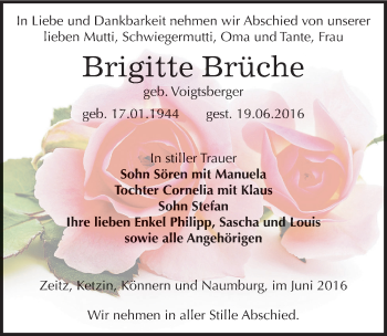 Traueranzeige von Brigitte Brüche von Mitteldeutsche Zeitung Zeitz
