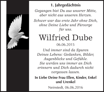 Traueranzeige von Wilfried Dube von WVG - Wochenspiegel Quedlinburg