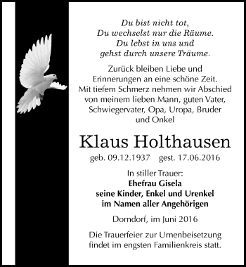 Traueranzeige von Klaus Holthausen von Mitteldeutsche Zeitung Naumburg/Nebra
