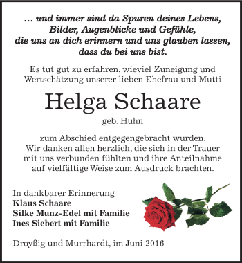Traueranzeige von Helga Schaare von Mitteldeutsche Zeitung Zeitz