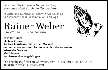 Traueranzeige von Rainer Weber von Mitteldeutsche Zeitung Halle/Saalkreis