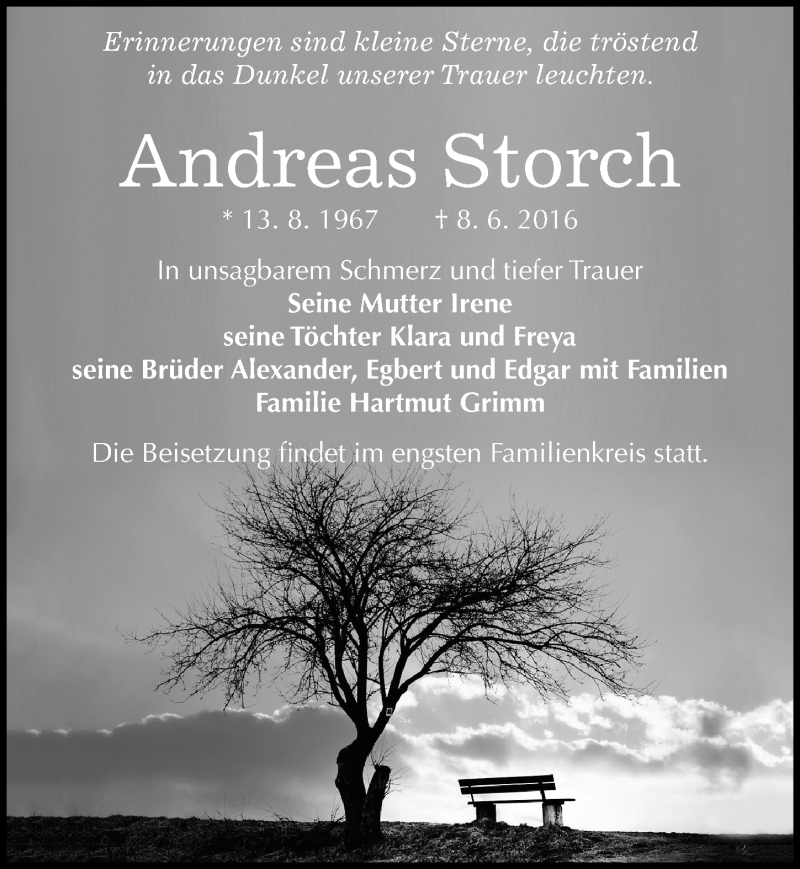  Traueranzeige für Andreas Storch vom 18.06.2016 aus Mitteldeutsche Zeitung Halle/Saalkreis