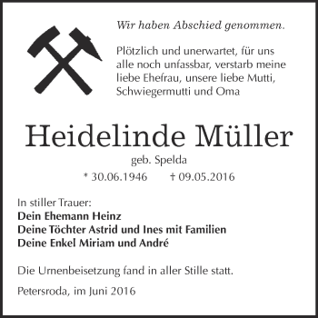Traueranzeige von Heidelinde Müller von WVG - Wochenspiegel Bitterfeld