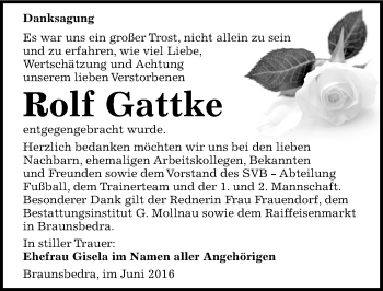 Traueranzeige von Rolf Gattke von Mitteldeutsche Zeitung Merseburg/Querfurt