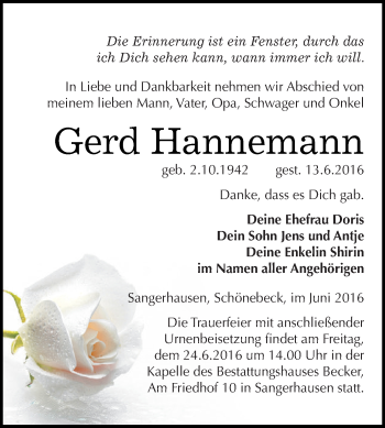 Traueranzeige von Gerd Hannemann von Super Sonntag SGH Mansf. Land