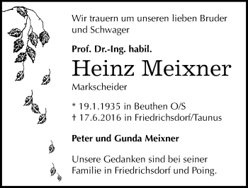 Traueranzeige von Heinz Meixner von Mitteldeutsche Zeitung Halle/Saalkreis