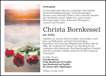 Traueranzeige von Christa Bornkessel von Mitteldeutsche Zeitung Sangerhausen
