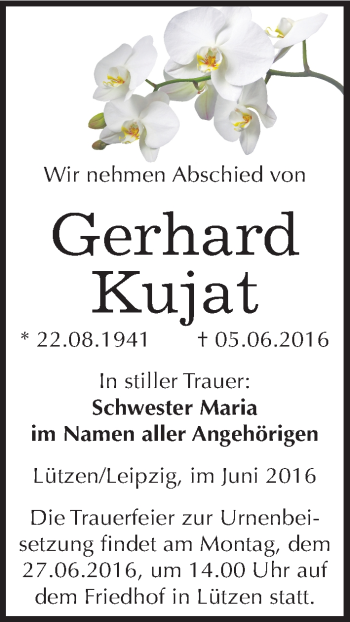 Traueranzeige von Gerhard Kujat von Mitteldeutsche Zeitung Weißenfels