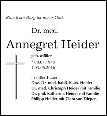 Traueranzeige von Annegret Heider von Mitteldeutsche Zeitung