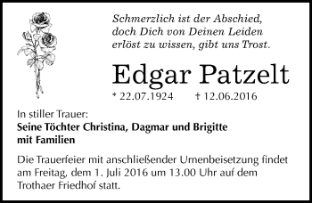 Traueranzeige von Edgar Patzelt von Mitteldeutsche Zeitung Halle/Saalkreis