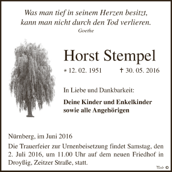 Traueranzeige von Horst Stempel von Super Sonntag Zeitz