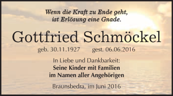 Traueranzeige von Gottfried Schmöckel von WVG - Wochenspiegel Merseburg
