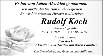 Traueranzeige von Rudolf Koch von Mitteldeutsche Zeitung Dessau-Roßlau