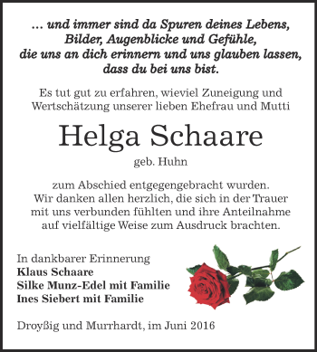 Traueranzeige von Helga Schaare von Super Sonntag Zeitz